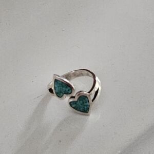 Sterling Silver And Turquoise Adjustable Heart Ring Vintage 1970s